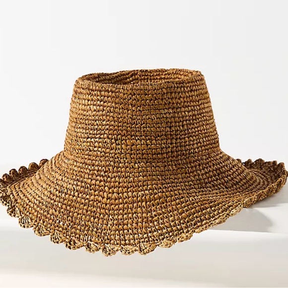 Wyatt Accessories - Anthropologie Wyatt Evelyn Boater Bucket Hat Honey Raffia One Size Travel New